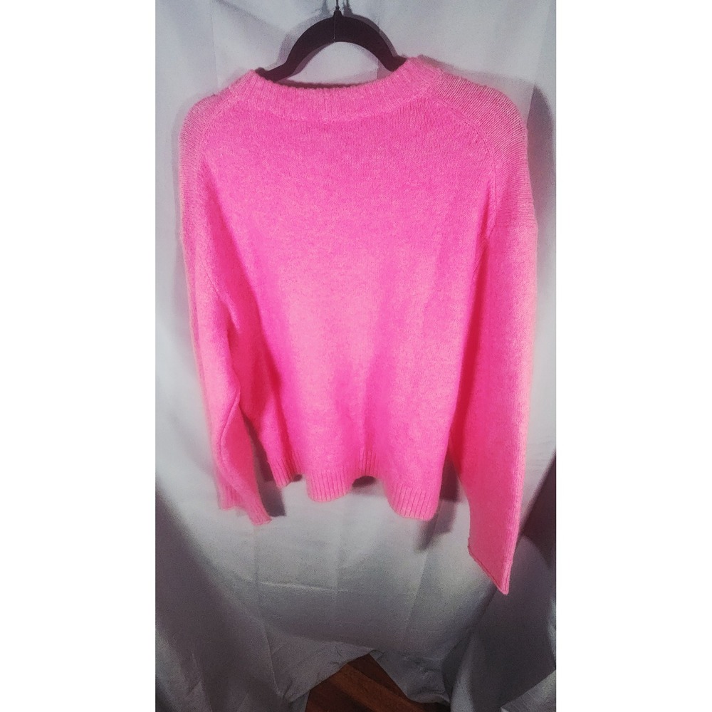 American Eagle Lot of 2 Neon Pink Lime Green Soft Fuzzy Crewneck Sweaters Medium - Picture 7 of 8
